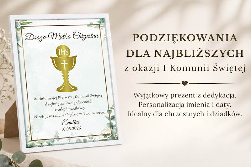 Podziękowanie z okazji I Komunii Świętej Ramka 15x21