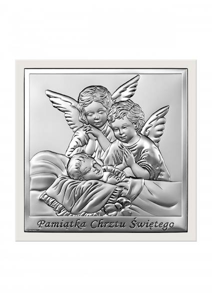 Obrazek Srebrny Aniołki Białe Drewno 18x18