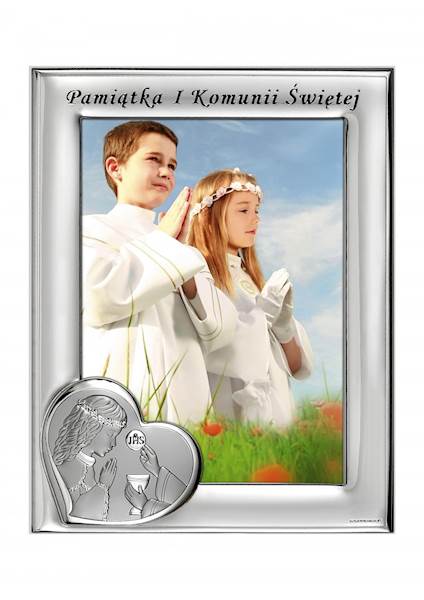 Ramka Srebrna Pierwsza Komunia Święta 13x18 