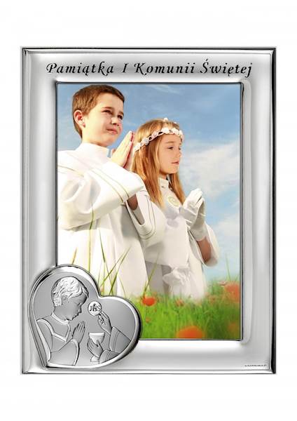 Ramka Srebrna Pierwsza Komunia Święta 9x13