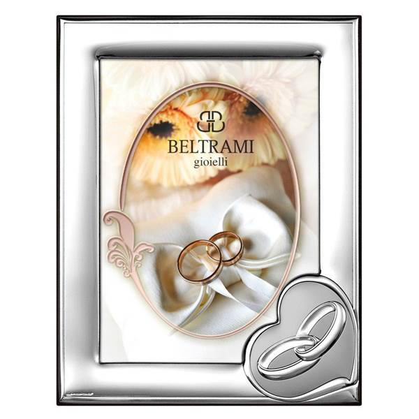 Ramka Srebrna Ślub Obrączki na Serduszku 13x18