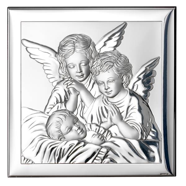 Obrazek Srebrny Aniołki nad Dzieckiem 18x18