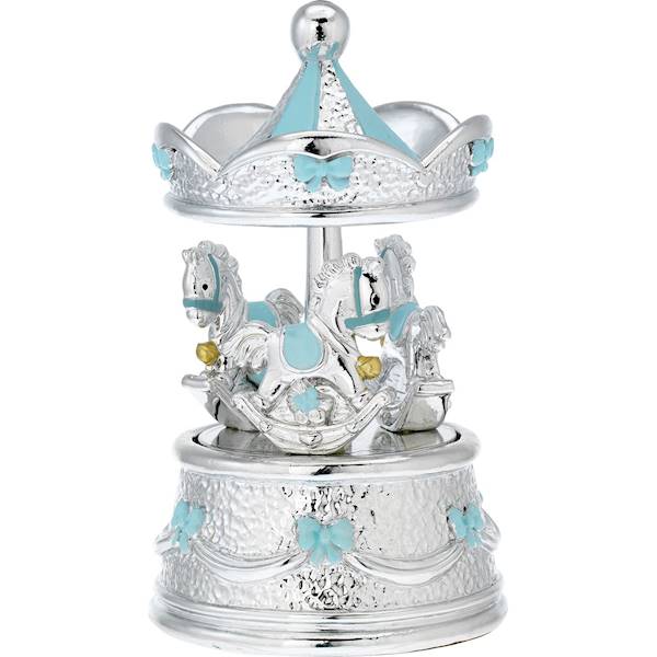 Karuzela z pozytywką porcelanowa niebieska h17