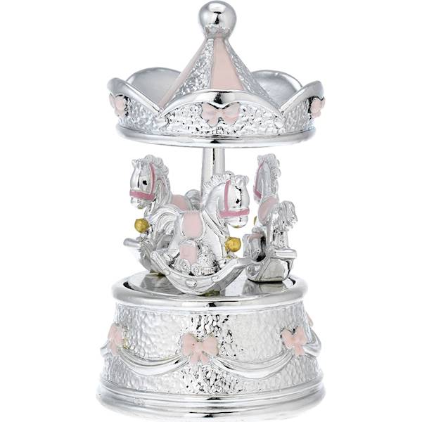 Karuzela z pozytywką porcelanowa różowa h17