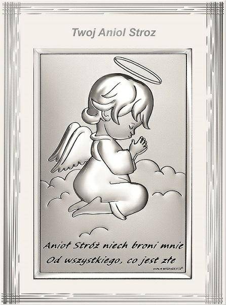 Obrazek Srebrny Aniołek Klęczący 9x12 PROMOCJA