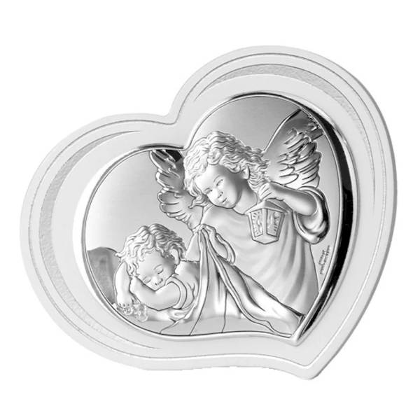 Obrazek Srebrny Aniołek Białe Drewno 19x16