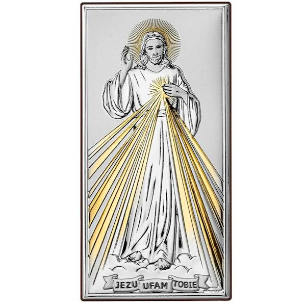 Obrazek Srebrny Jezu Ufam Tobie Złocony 18x36