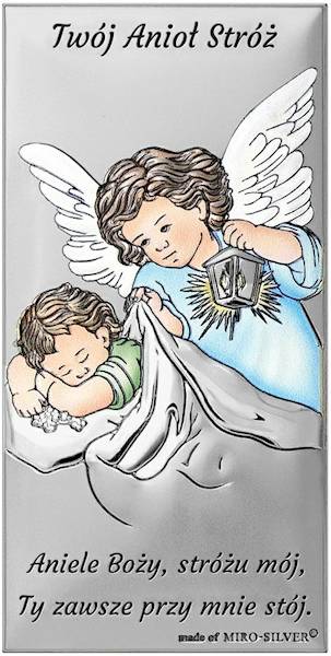 Obrazek Srebrny Aniołek nad Dzieckiem Niebies 7x14