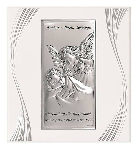 Obrazek Srebrny Aniołek Chrzest Święty 16x18
