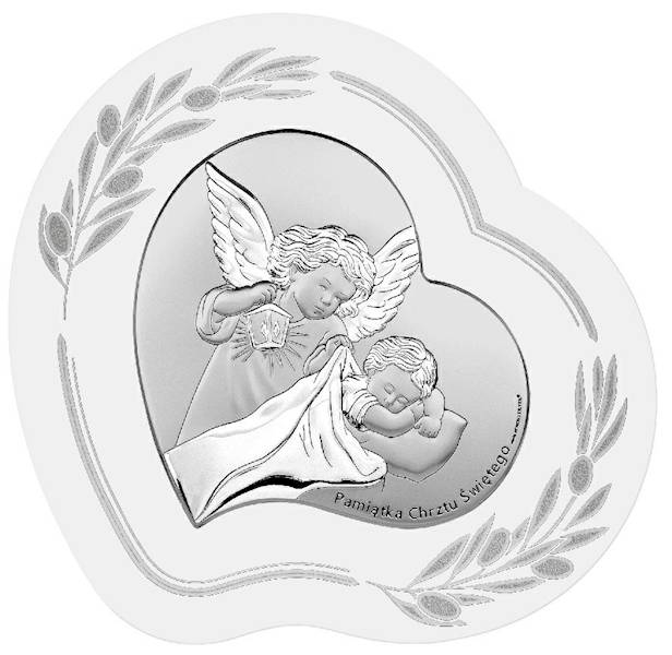 Obrazek Srebrny Aniołek nad Dzieckiem 15,5x15 PROM