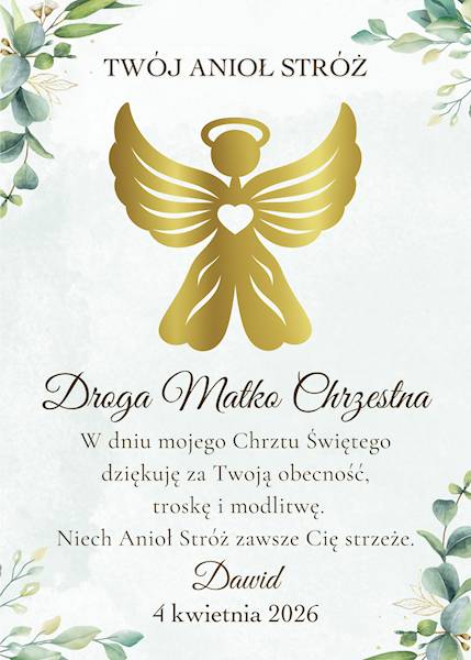 Podziękowanie z okazji Chrztu Ramka 15x21