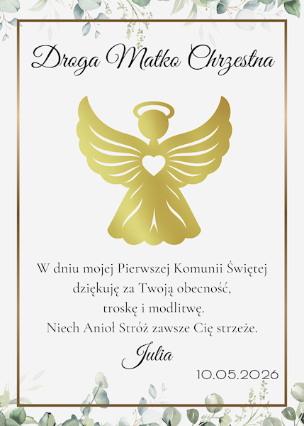 Podziękowanie z okazji I Komunii Świętej Ramka 15x21