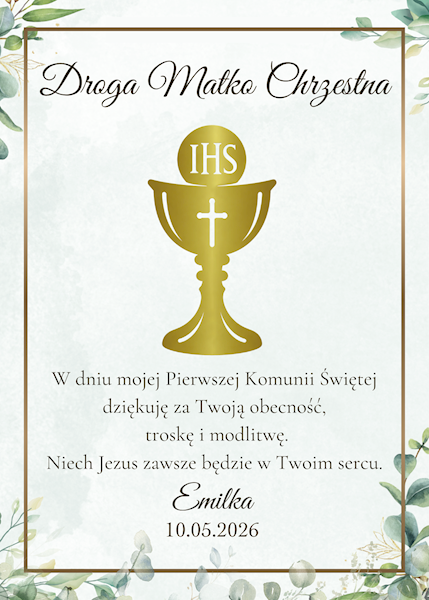Podziękowanie z okazji I Komunii Świętej Ramka 15x21