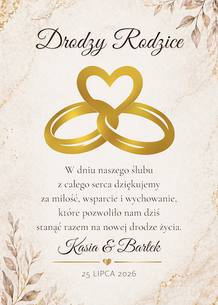 Podziękowanie z okazji Ślubu Ramka 15x21