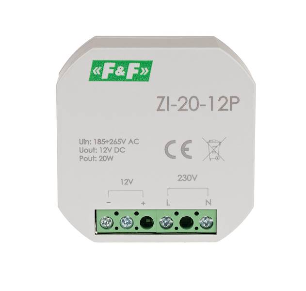 F&F ZASILACZ DOPUSZKOWY ZI-20-12P 20W 12VDC