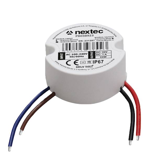 ZASILACZ DO LED dopuszkowy 24V 24W 1A IP67 NEW