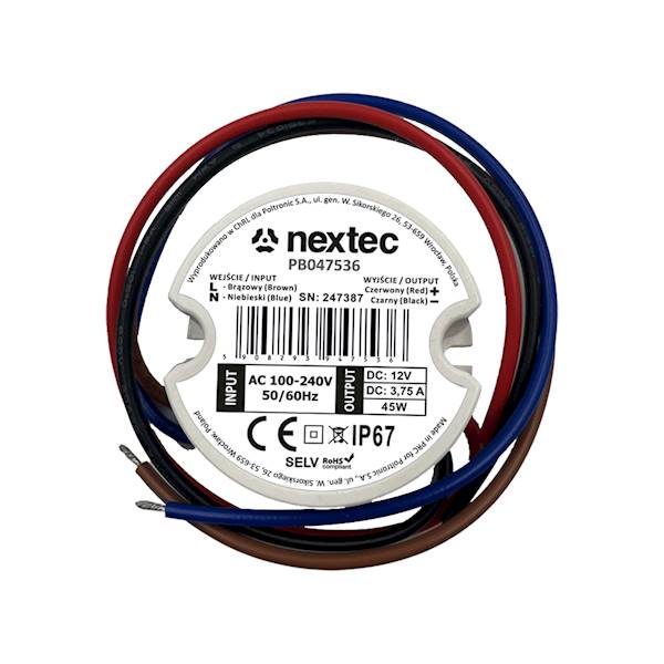 ZASILACZ DO LED dopuszkowy 12V 45W 3,75A IP67 NEW