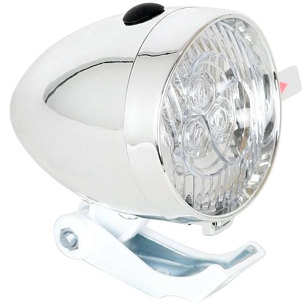 Lampka rowerowa retro chrom przód LED