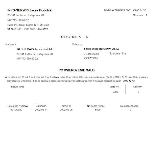 PROGRAM POTWIERDZENIA SALD DO INSERT SUBIEKT GT