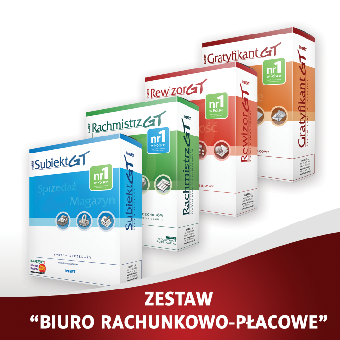Zestaw Biuro rachunkowo-płacowe (Rachmistrz GT, Rewizor GT, Gratyfikant GT, Subiekt GT + zarezerwuj.pl)
