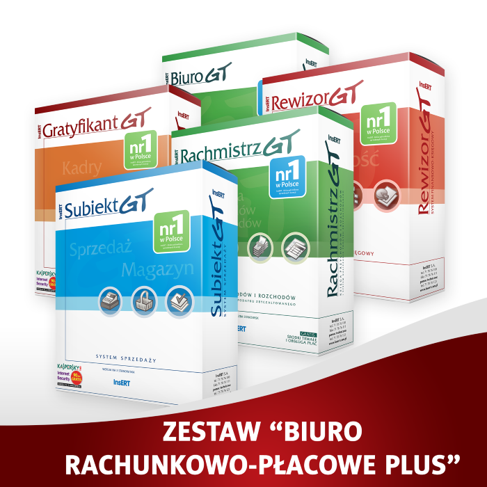 Zestaw Biuro rachunkowo-płacowe plus (Rachmistrz GT, Rewizor GT, Gratyfikant GT, Biuro GT, Subiekt GT + zarezerwuj.pl)