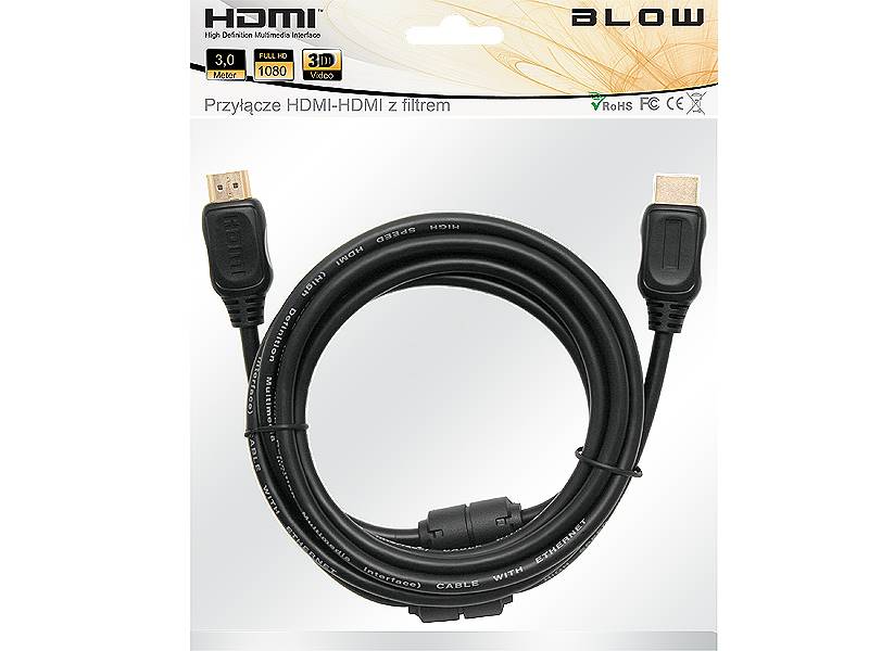 PRZYŁĄCZE HDMI-HDMI 3M Z FILTREM ZAWIESZKA/ 92-032