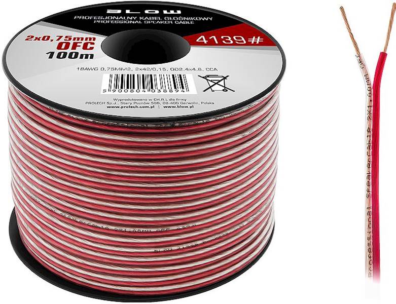 PRZEWÓD GŁOŚNIKOWY 2X0,75MM OFC 100M / 4139