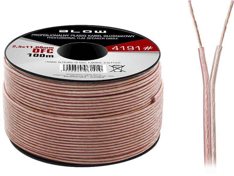 PRZEWÓD GŁOŚNIKOWY 2X1,50MM OFC PŁASKI 100M / 4191