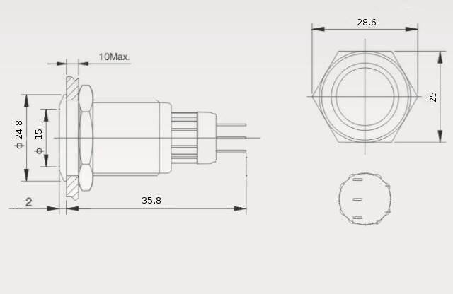 PRZEŁĄCZNIK PBW-22A BISTABILNY 2A 250V WANDALOODP.