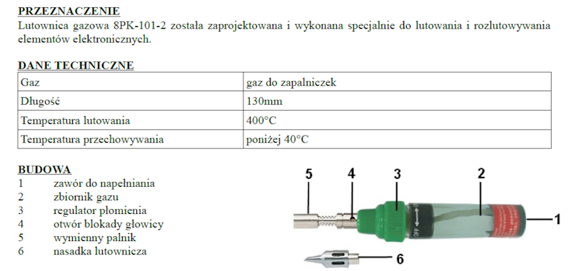 LUTOWNICA GAZOWA 8PK-101-2 PROSKIT