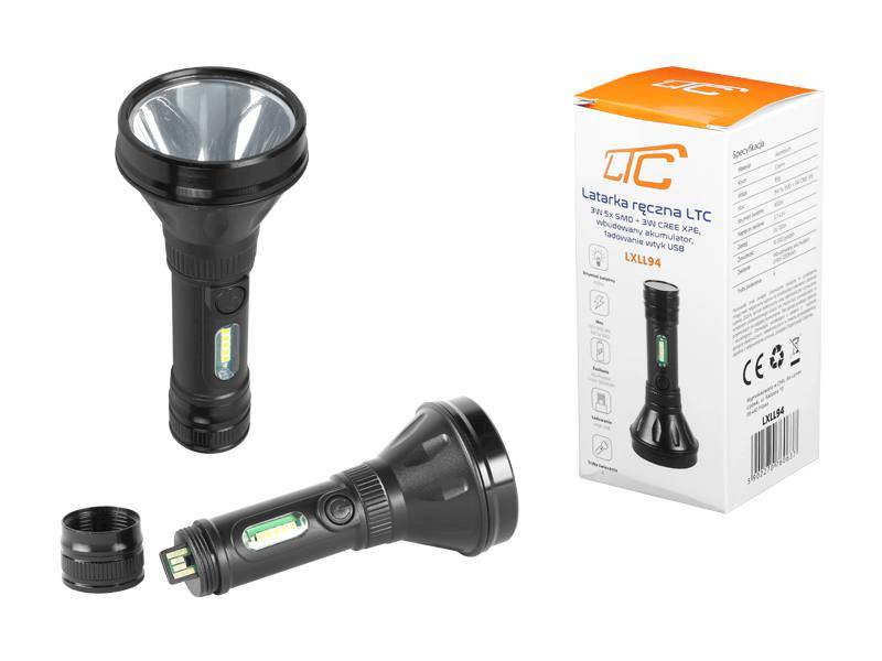LATARKA RĘCZNA LED 5xSMD+3W CREE XPE AKUM.