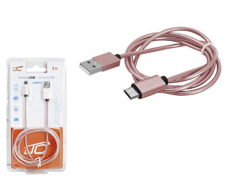KABEL USB - MICRO USB 1m RÓŻOWY