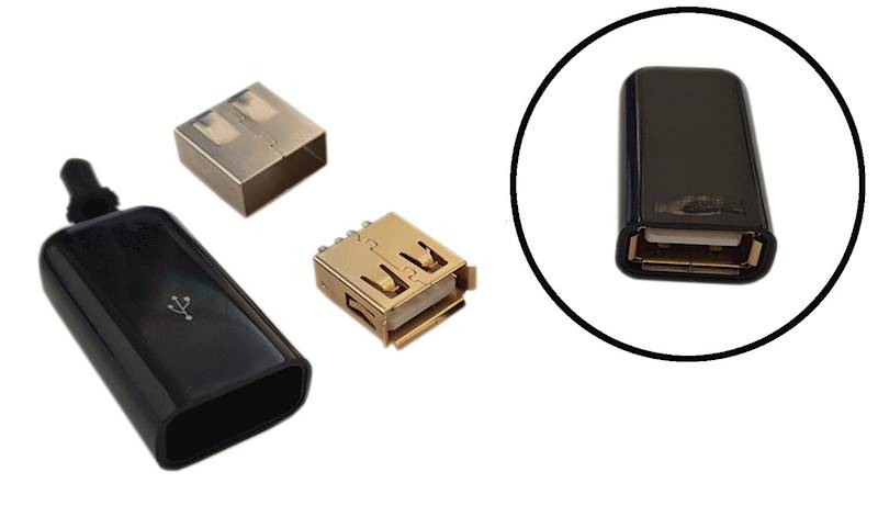 GNIAZDO USB TYPU A ZŁOCONE NA KABEL