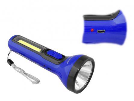 LATARKA RĘCZNA LED 3W+COB 3W Z AKUM.1200mAh NIEB