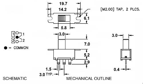 PRZEŁĄCZNIK SM12F11G3 7mm SUWAKOWY MAŁY