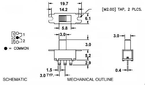 PRZEŁĄCZNIK SM12F11G3 3mm SUWAKOWY MAŁY