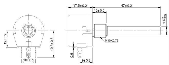 POTENCJOMETR OBROTOWY 1W WX118 10K Ohm B (liniowy)