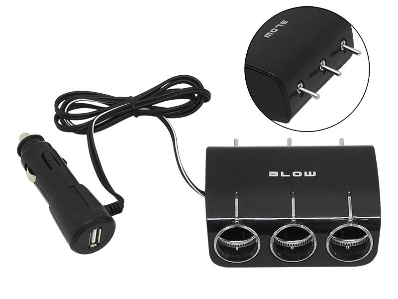 ROZGAŁĘŹNIK ZAPAL.SAMOCH. 1xWT./3xGN.+ USB CS-34