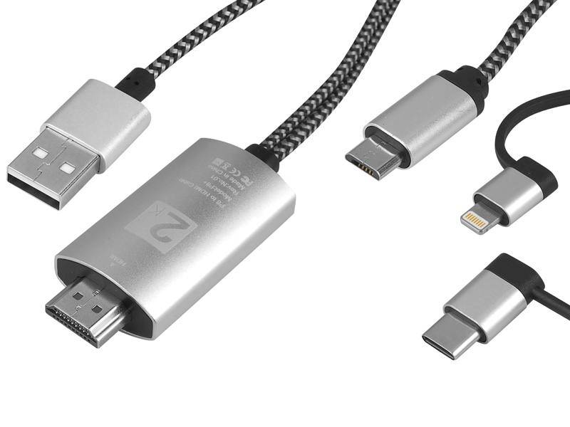 KABEL MHL 3w1 USB-C, MICRO USB, LIGHTING 2m