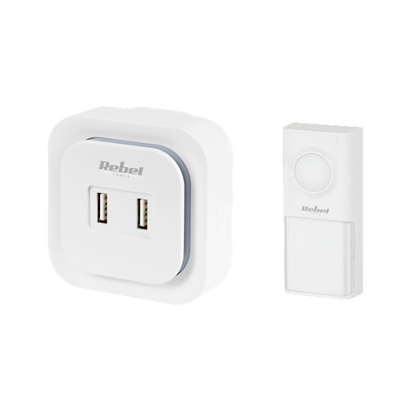 DZWONEK BEZPRZEWODOWY DO DRZWI REBEL 230V 2xUSB
