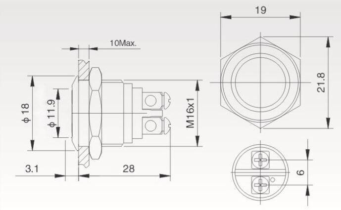 PRZYCISK PBW-16AS BISTABILNY OKR.2A 250V PŁASKI