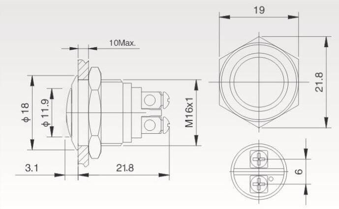 PRZYCISK PBW-16BKS MONOSTAB. 2A 250V WYPUKŁY