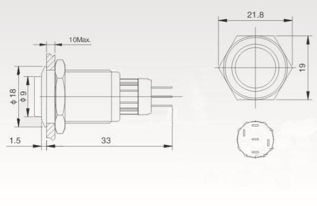 PRZYCISK PBW-16BP MONOSTABILNY 2A 250V NIEBIESKI