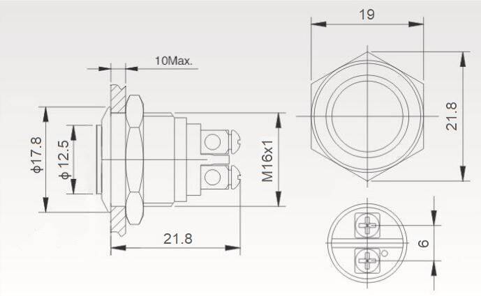 PRZYCISK PBWB-16BKS CZARNY MONO OKR 2A 250V WYST.