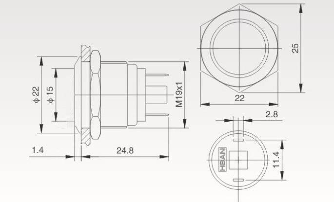 PRZYCISK PBW-19BK MONOSTAB. OKR. 2A 250V PŁASKI