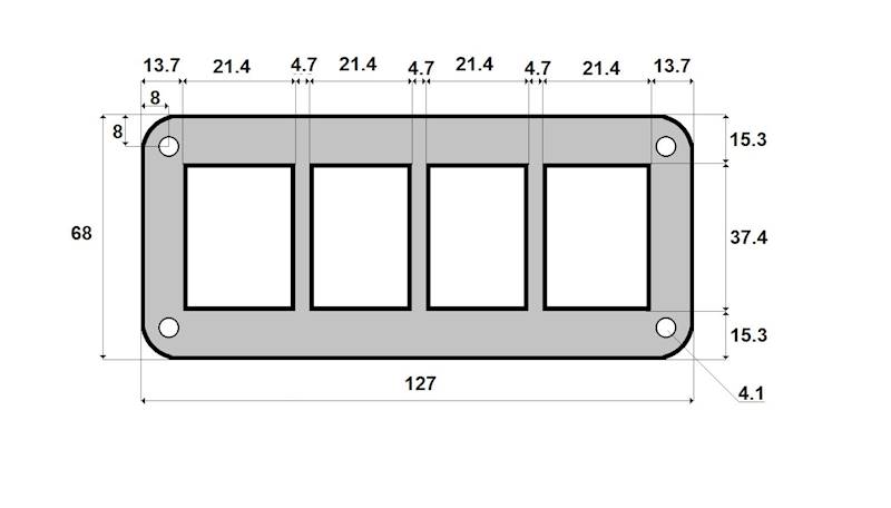 RAMKA ALU. CARLING 127x68mm NA 4 PRZEŁĄCZNIKI