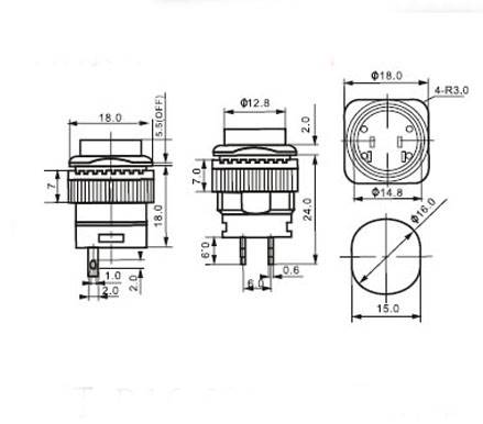 PRZYCISK PBS-13Bg MONOSTABILNY 1A 250V KWADRATOWY 