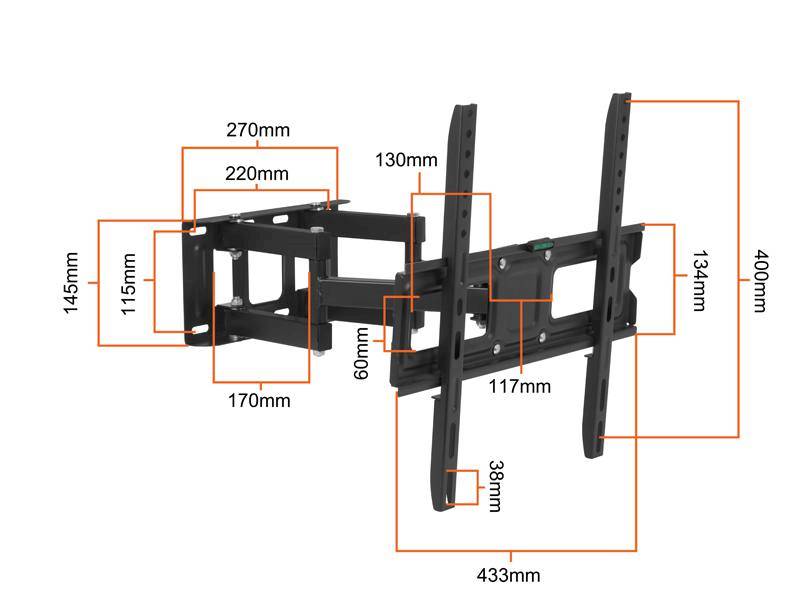 UCHWYT ŚCIENNY DO LCD 23-65'' Z REG. 2 RAMIONAMI 