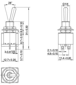 PRZEŁĄCZNIK MTS203 3A 250V PODWÓJNY ON-OFF-ON