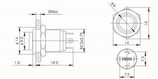 PRZYCISK WANDALOODPORNY MONO. PBW-16BP 2A 250V